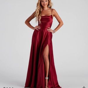 red satin formal dress